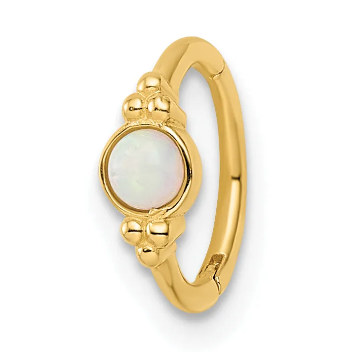 14k Yellow Gold 18 Gauge Created Opal Cartilage Ring