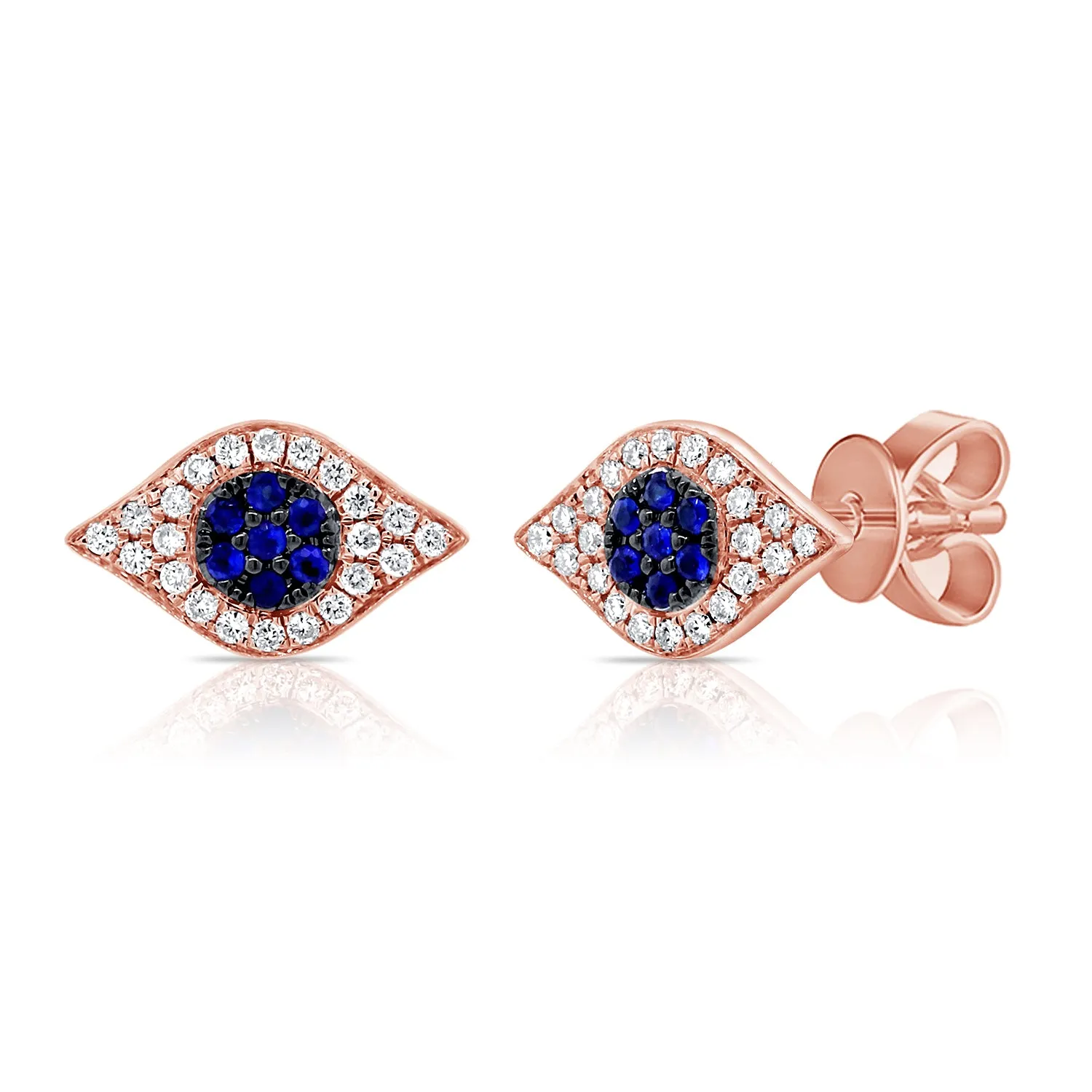 14K Yellow Gold Diamond   Blue Sapphire Evil Eye Earrings