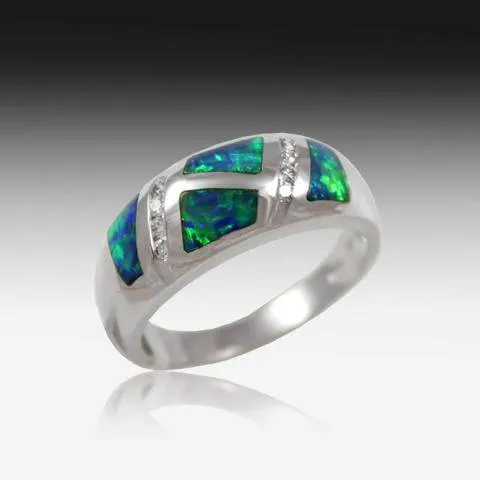 14kt White Gold Opal inlay and Diamond ring