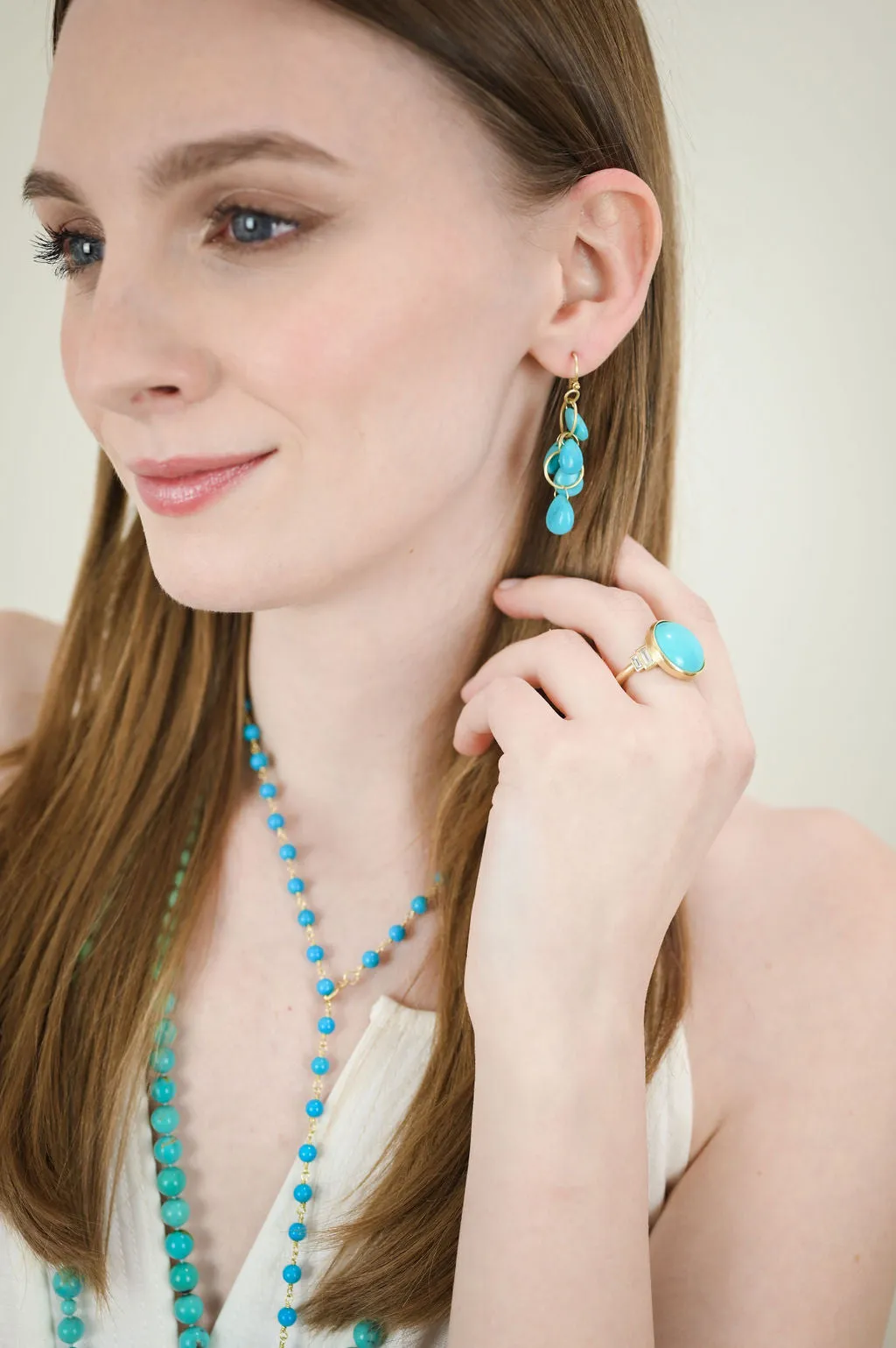 18 Karat Gold Sleeping Beauty Turquoise Lariat Necklace