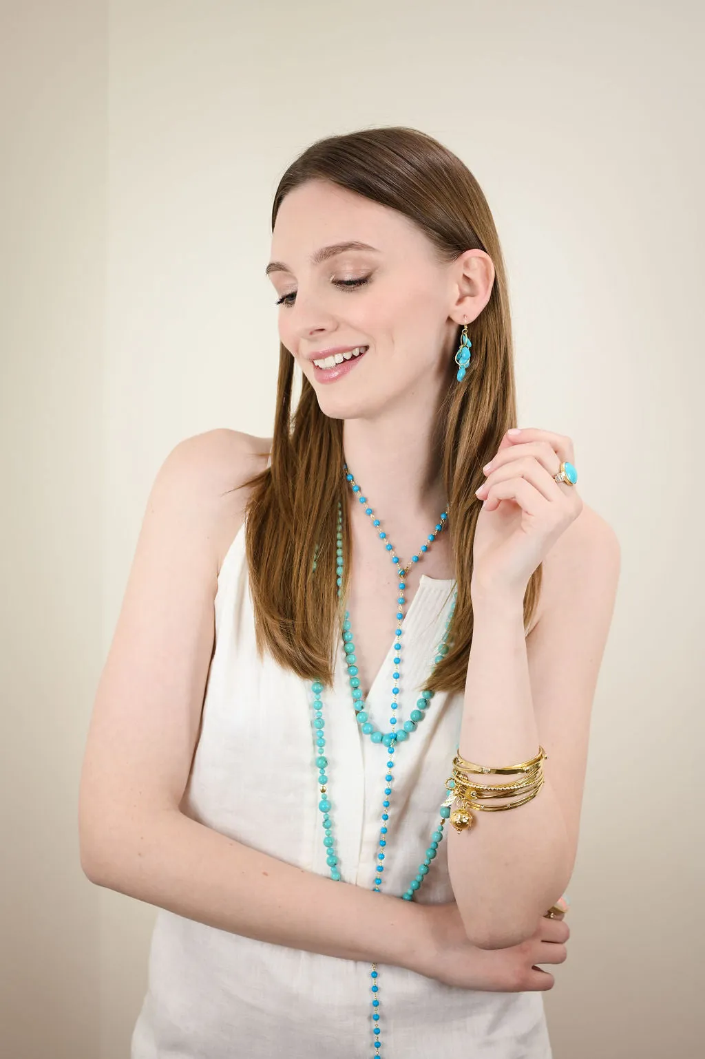 18 Karat Gold Sleeping Beauty Turquoise Lariat Necklace