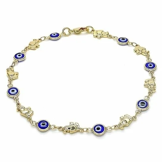 18K Womens Gold Filled Elephant-Blue Lobster Clasp Ankle Bracelet 10 Inch