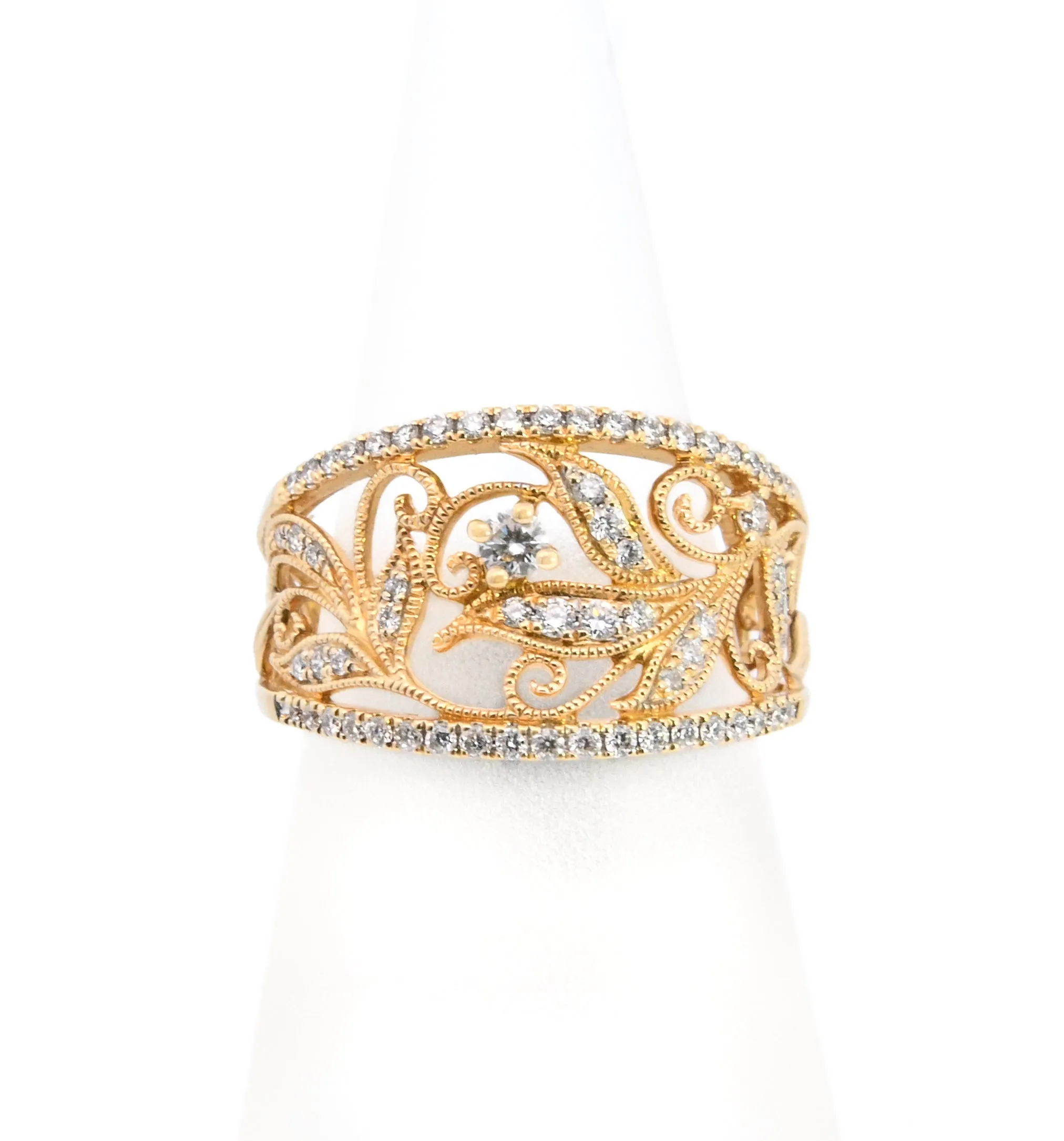 18K Yellow Gold 0.40ct. Diamond Filigree Fashion Ring