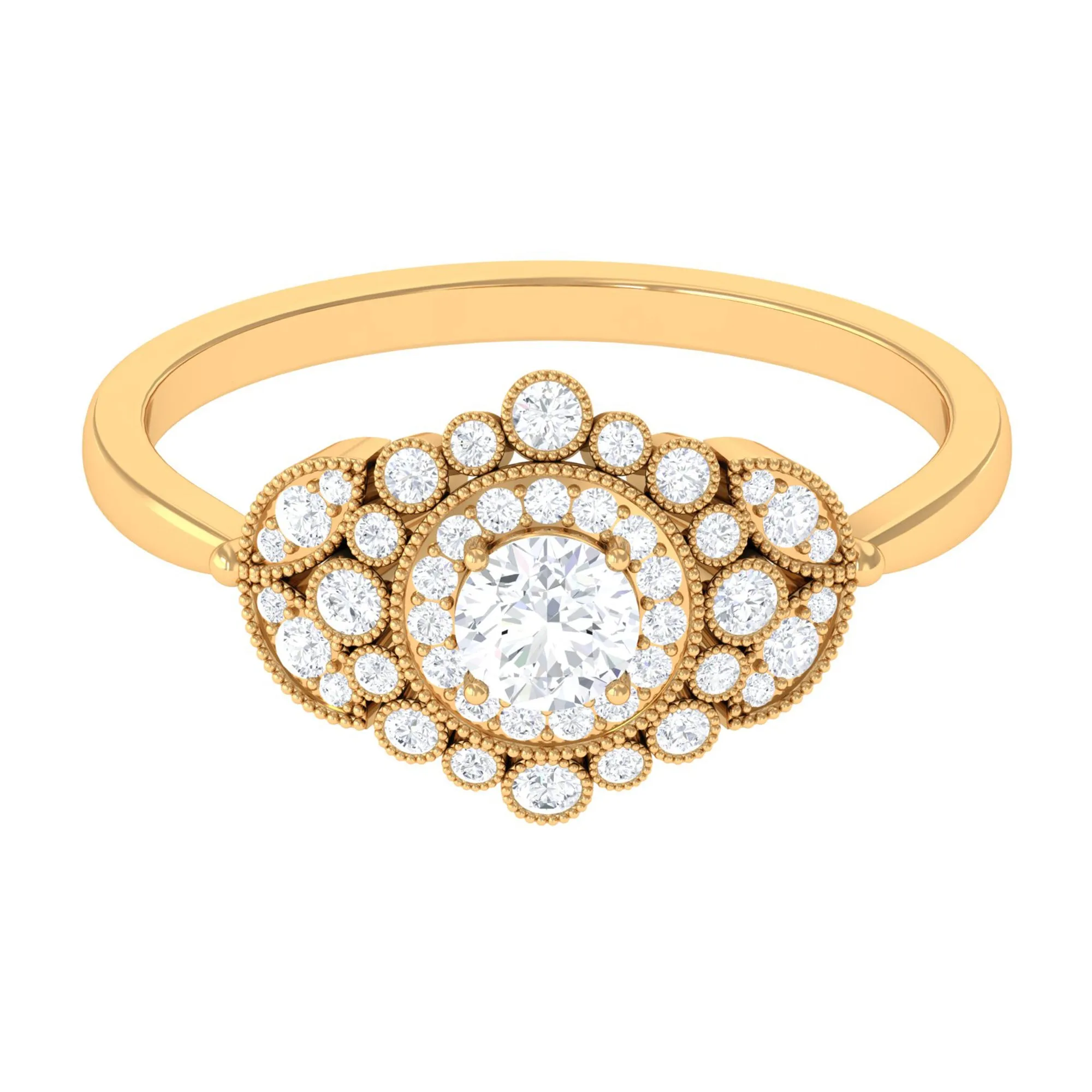 3/4 CT Vintage Style Zircon Engagement Ring with Milgrain Gold