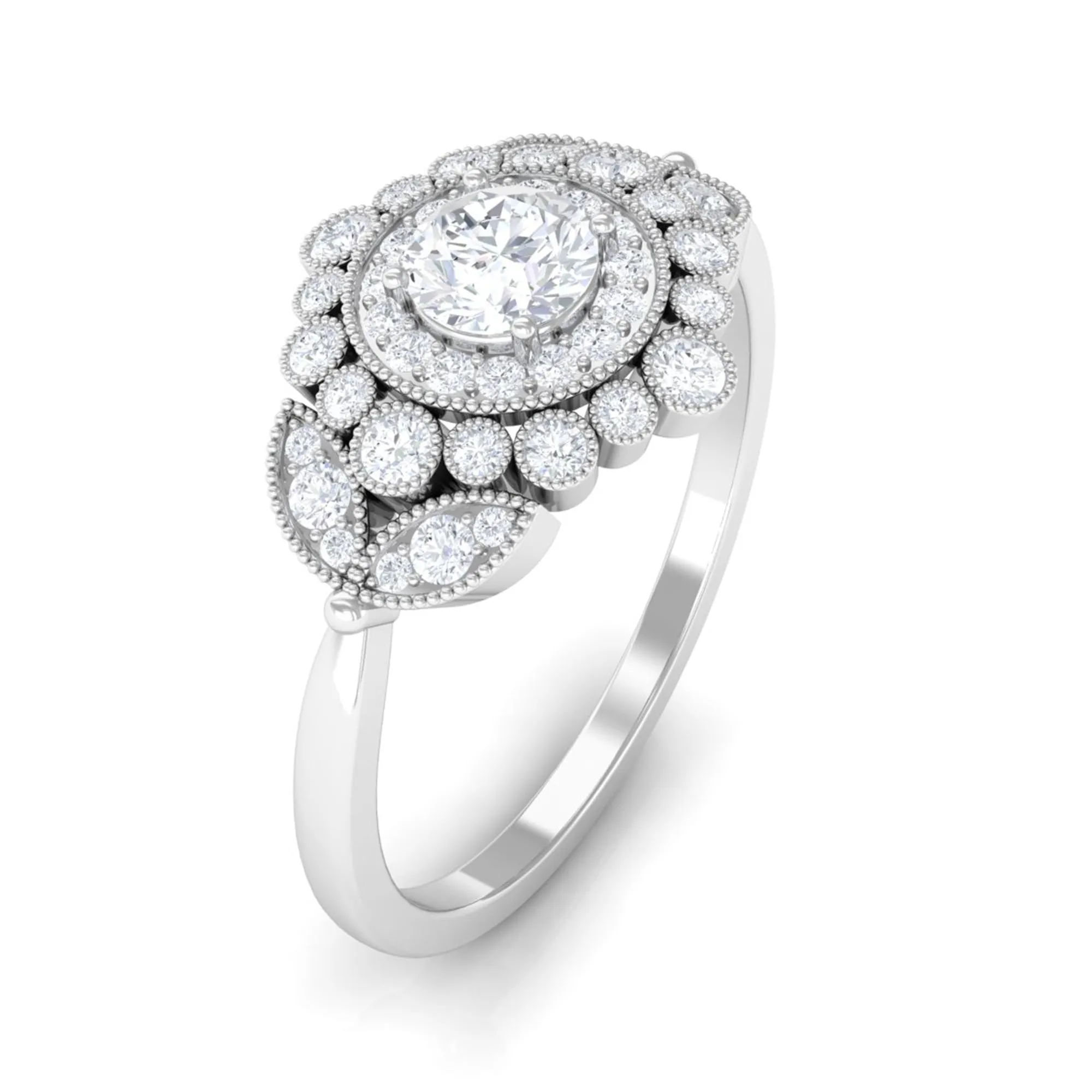 3/4 CT Vintage Style Zircon Engagement Ring with Milgrain Gold