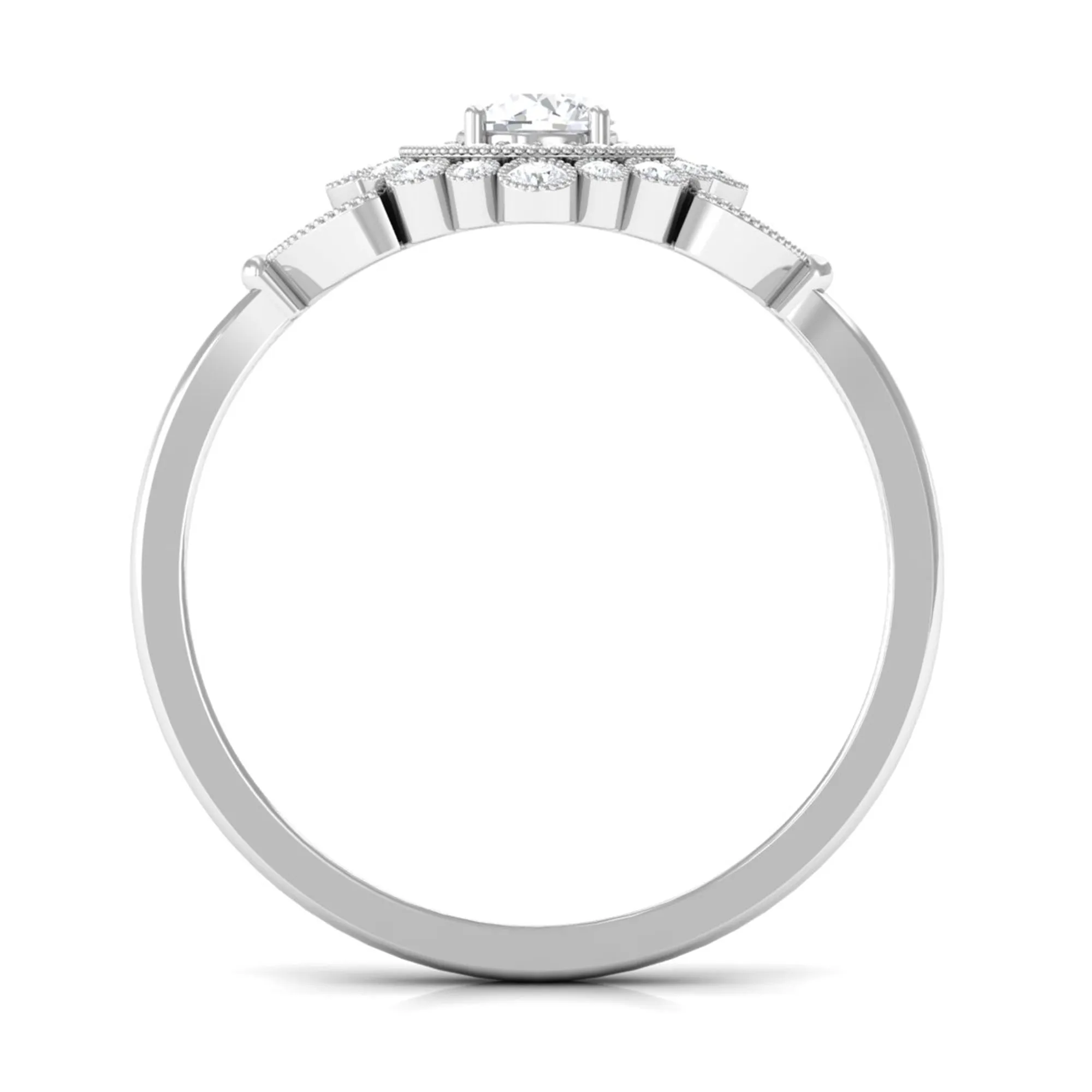 3/4 CT Vintage Style Zircon Engagement Ring with Milgrain Gold