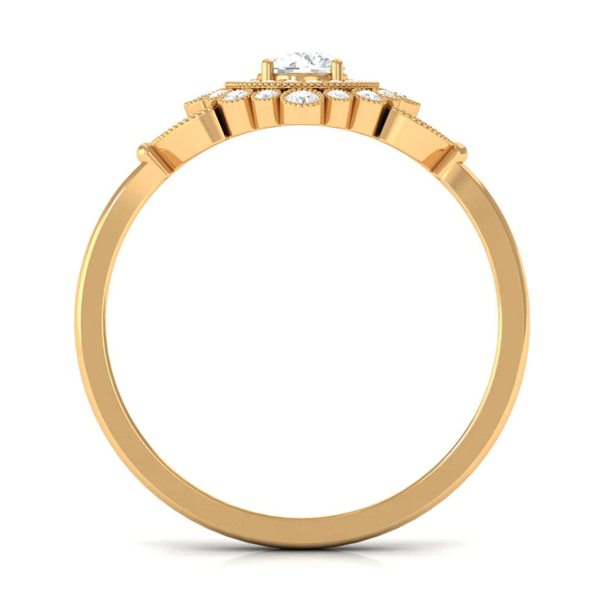 3/4 CT Vintage Style Zircon Engagement Ring with Milgrain Gold