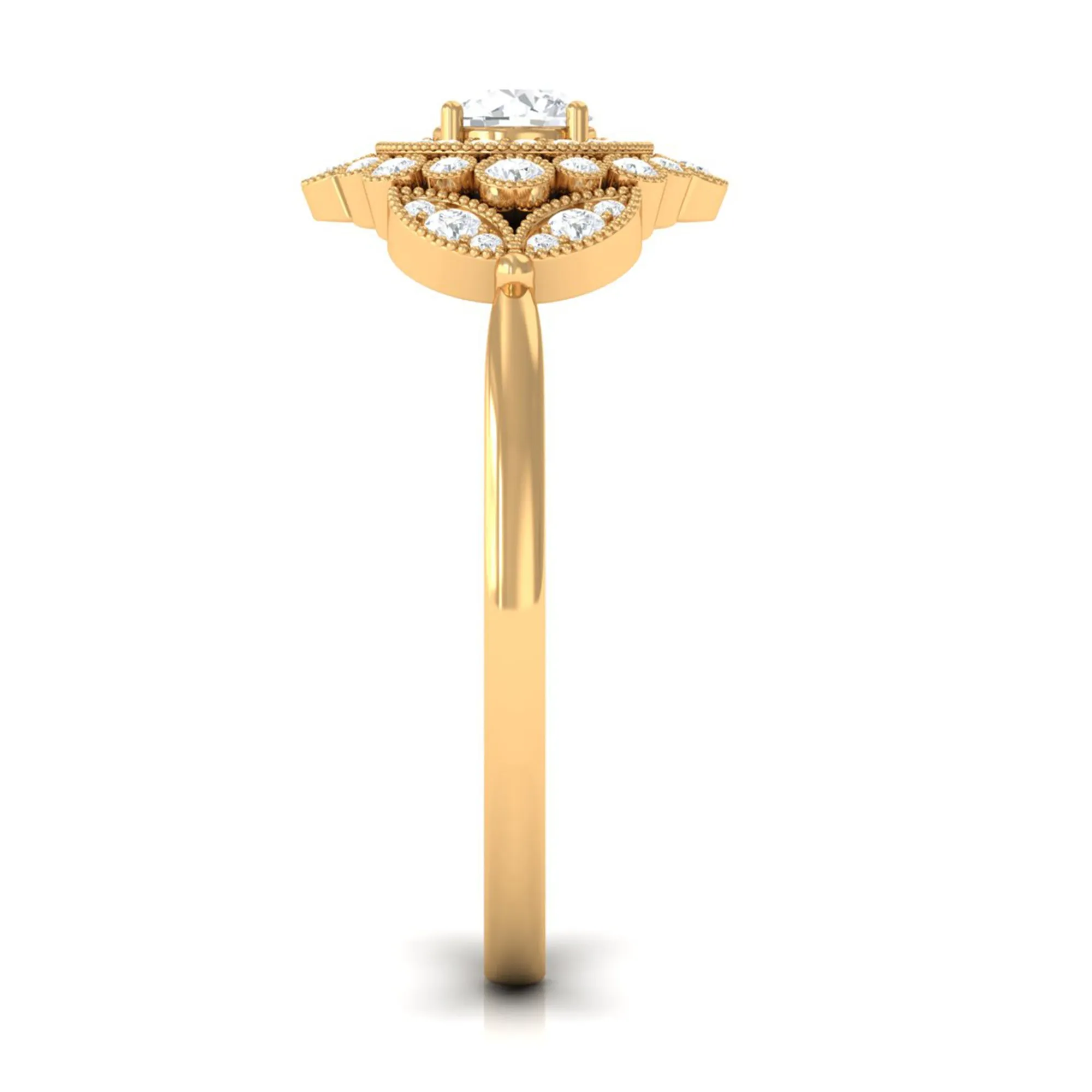 3/4 CT Vintage Style Zircon Engagement Ring with Milgrain Gold