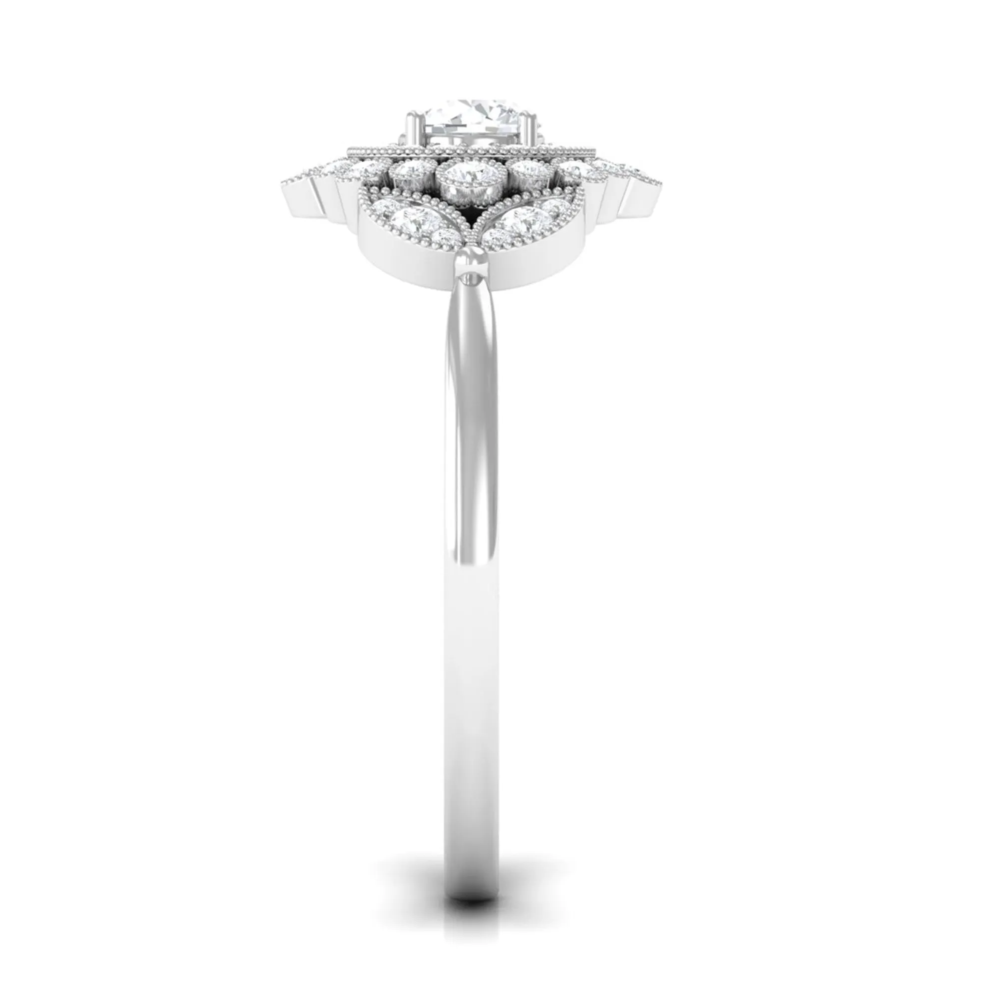 3/4 CT Vintage Style Zircon Engagement Ring with Milgrain Gold