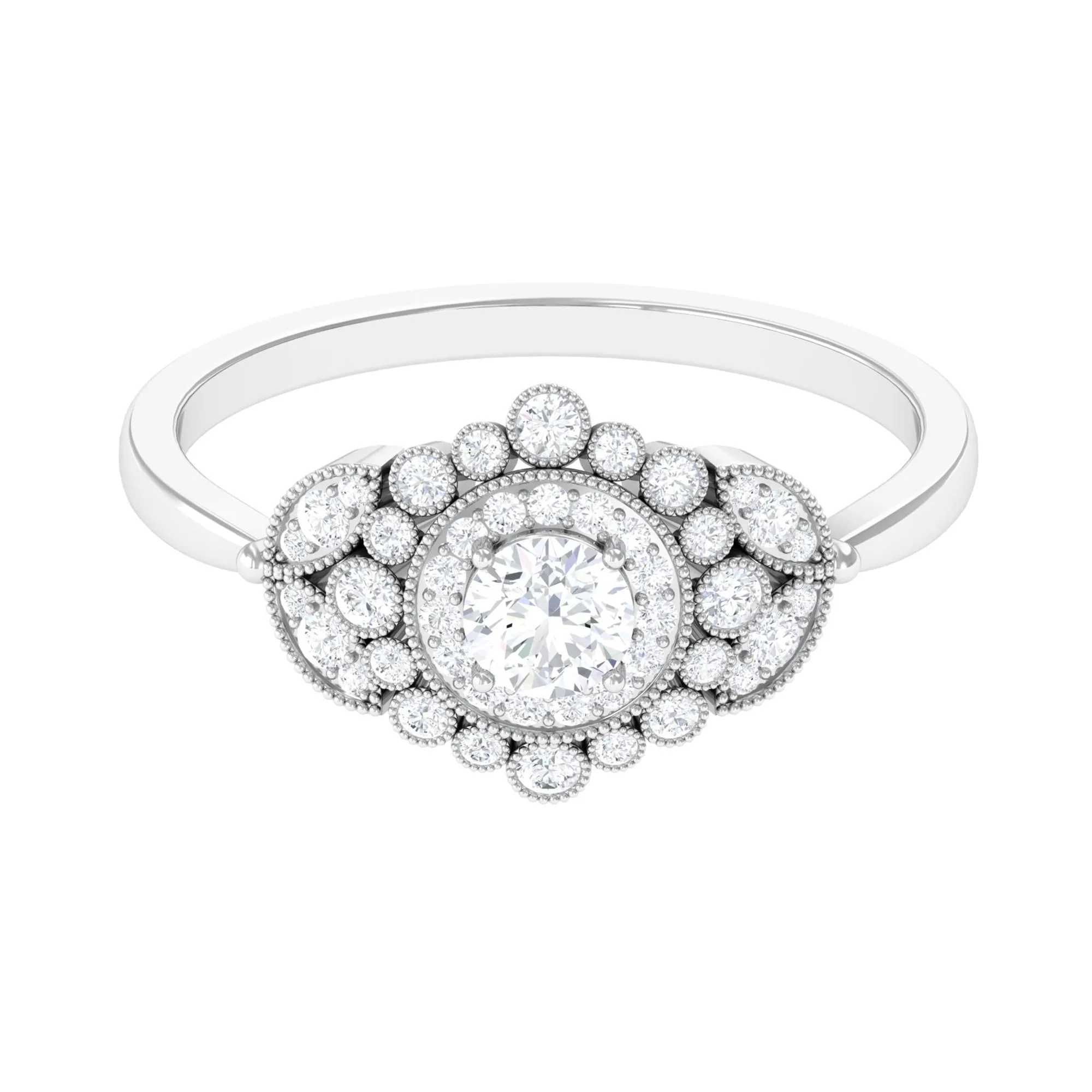 3/4 CT Vintage Style Zircon Engagement Ring with Milgrain Gold