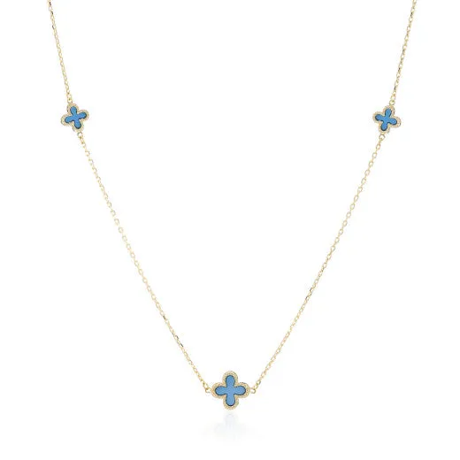 9ct Yellow Gold Turquoise Clover Necklace