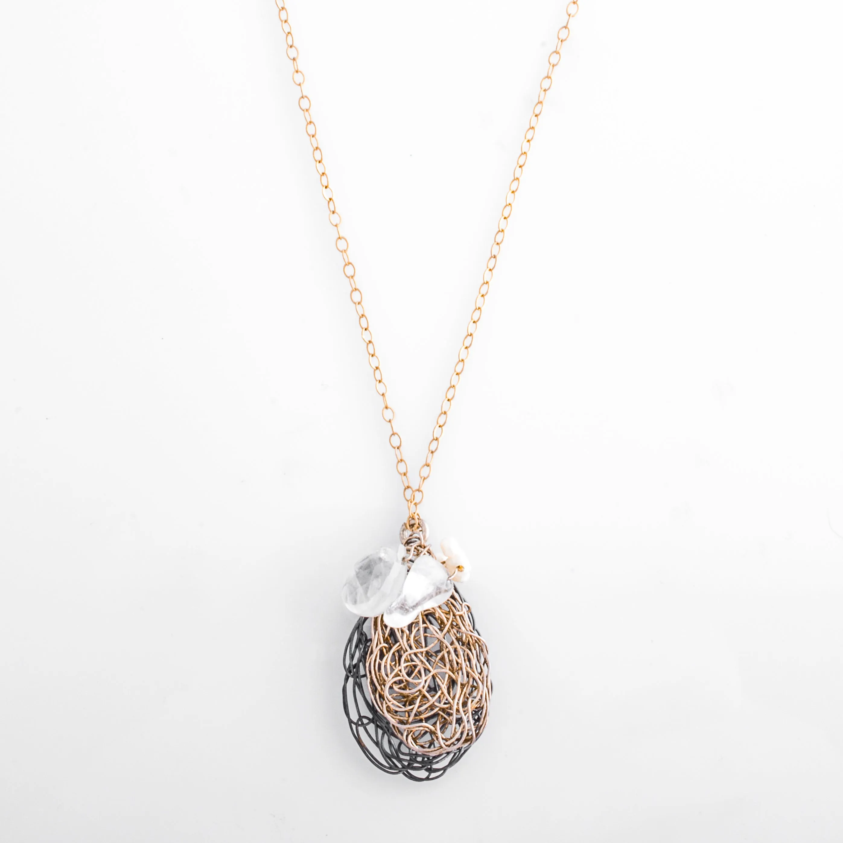 Bi-Metal Spun Teardrop Pendant with Gemstone Cluster