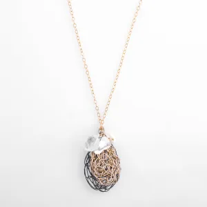 Bi-Metal Spun Teardrop Pendant with Gemstone Cluster