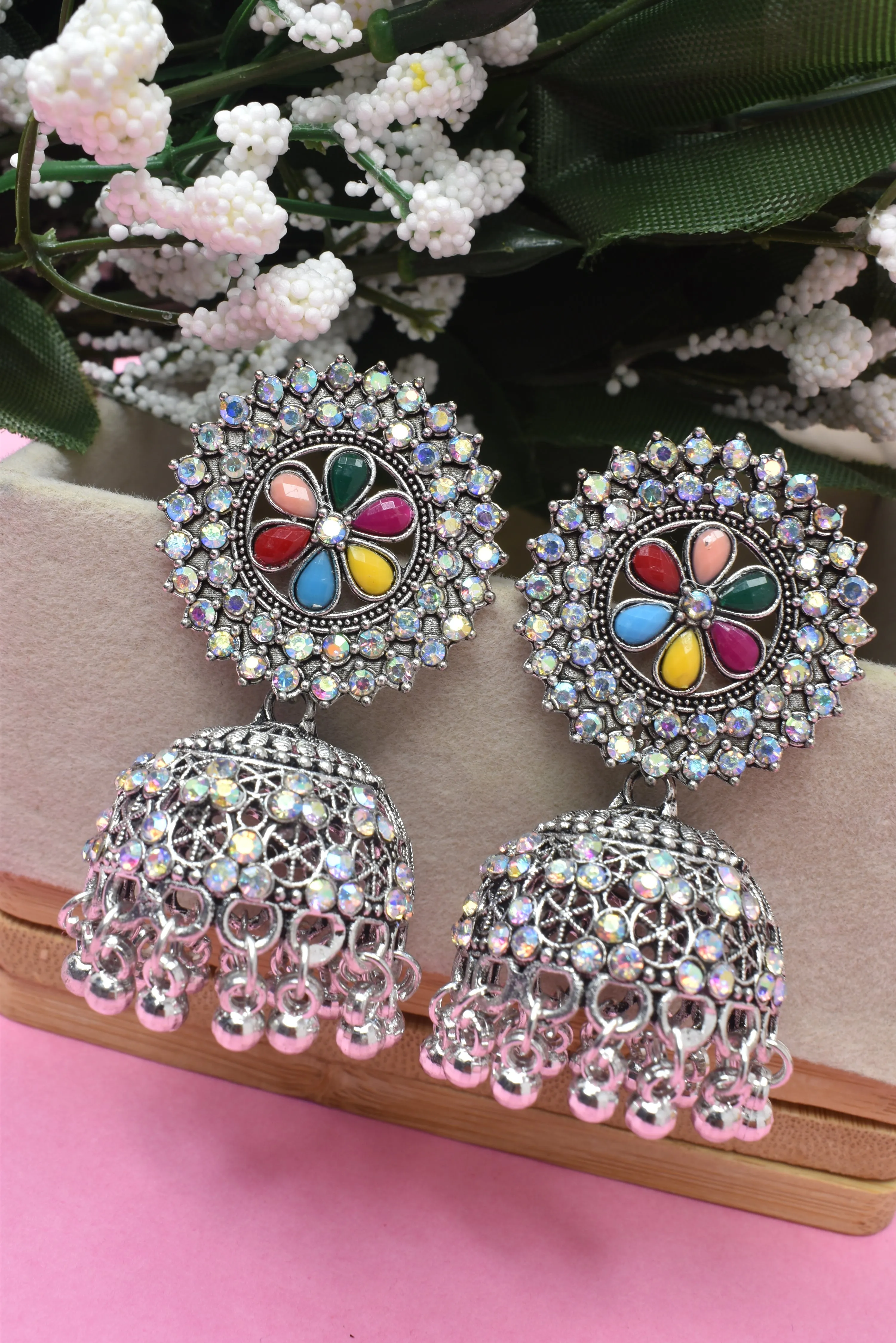 Big Jhumki Zumkas: Women's Multicolored Party Earrings