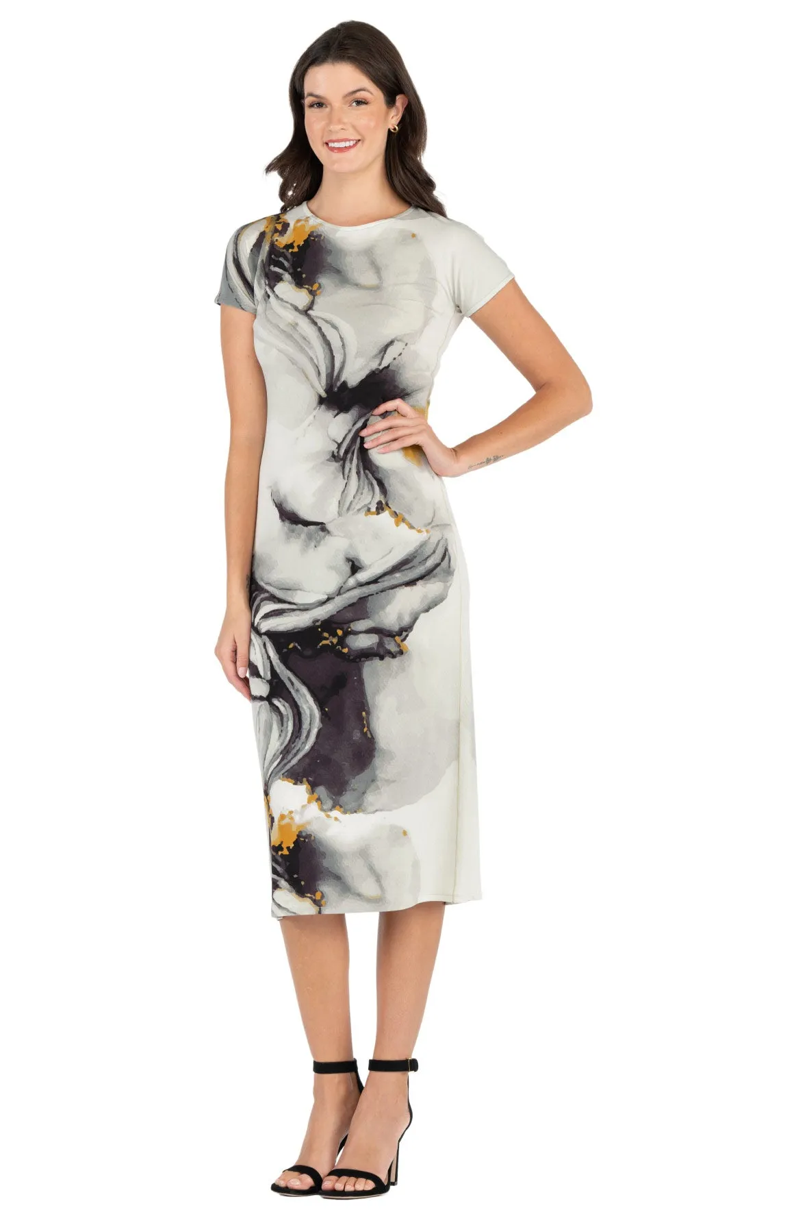 Cap Sleeve Below Knee Sleep Dress (No Slit)