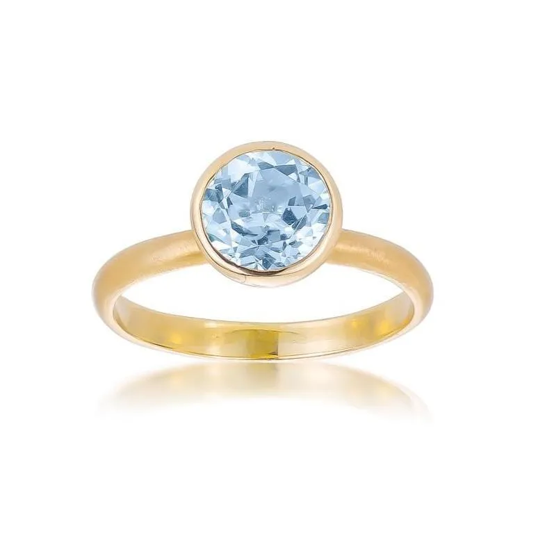 Color Collection 14KT Yellow Gold Round Blue Topaz Center Stone Ring