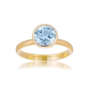 Color Collection 14KT Yellow Gold Round Blue Topaz Center Stone Ring