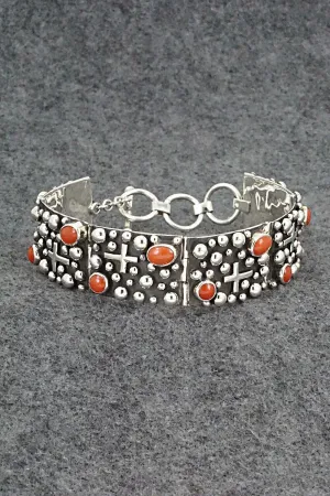 Coral & Sterling Silver Link Bracelet - Akee Douglas