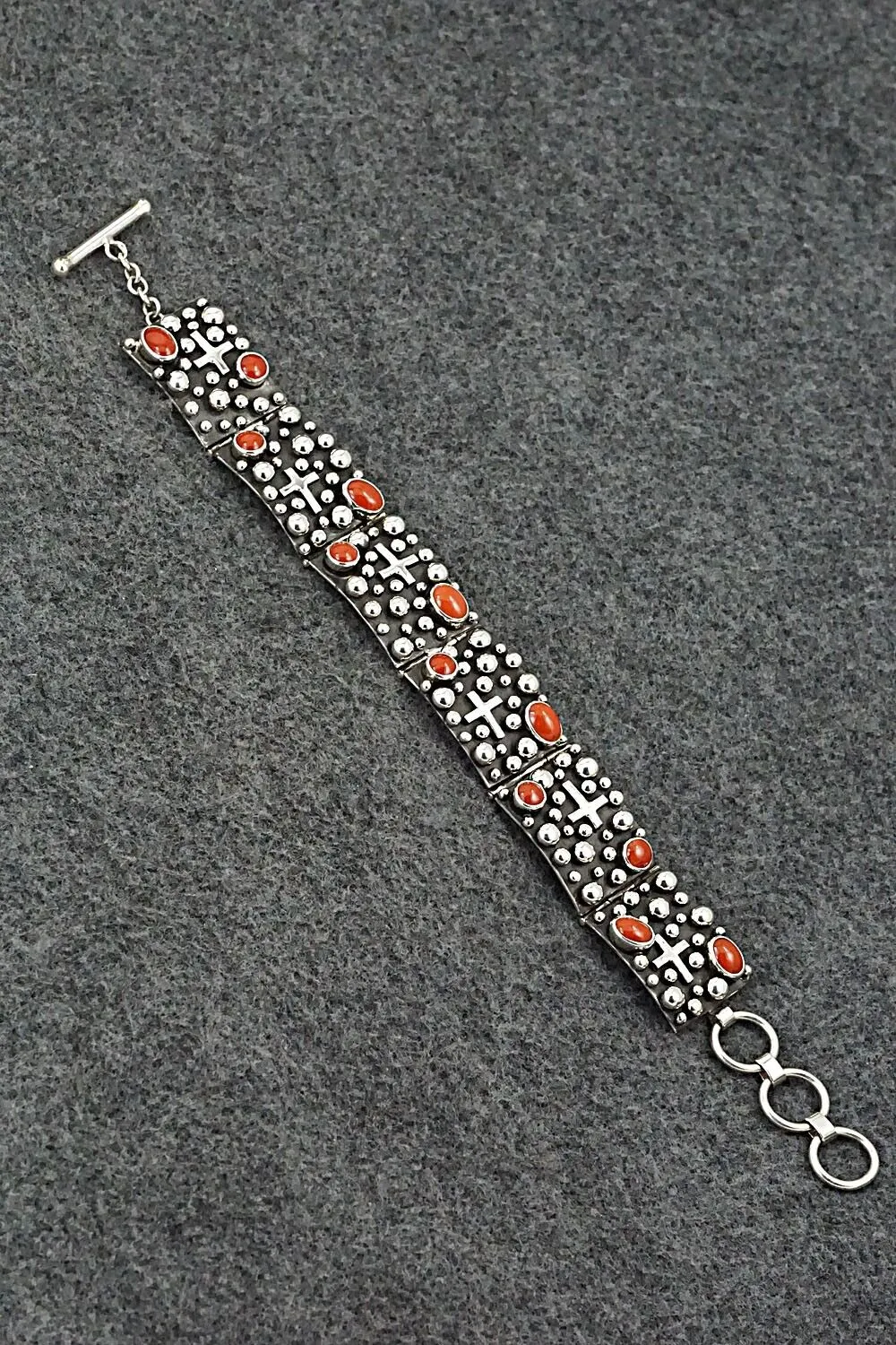 Coral & Sterling Silver Link Bracelet - Akee Douglas