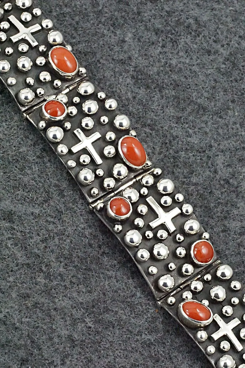 Coral & Sterling Silver Link Bracelet - Akee Douglas