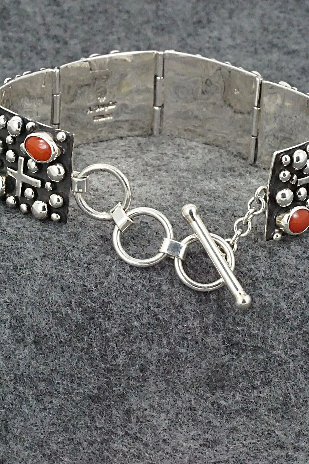 Coral & Sterling Silver Link Bracelet - Akee Douglas