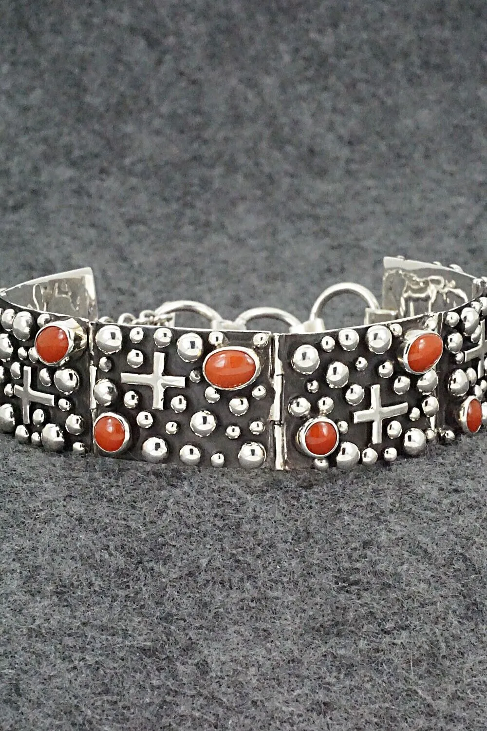 Coral & Sterling Silver Link Bracelet - Akee Douglas