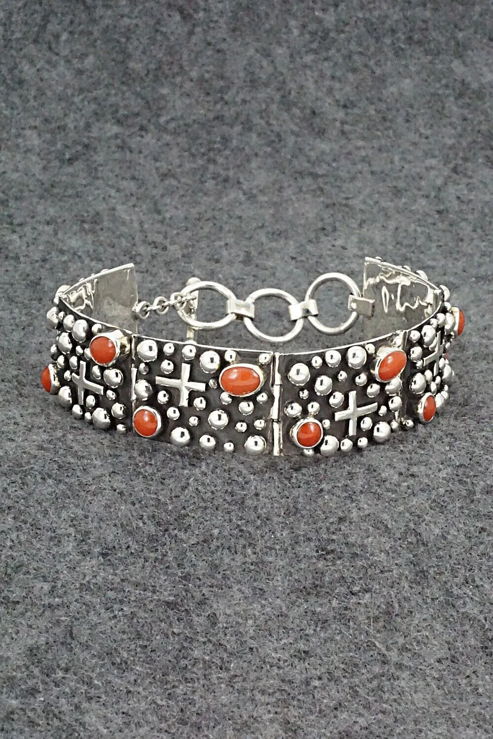 Coral & Sterling Silver Link Bracelet - Akee Douglas
