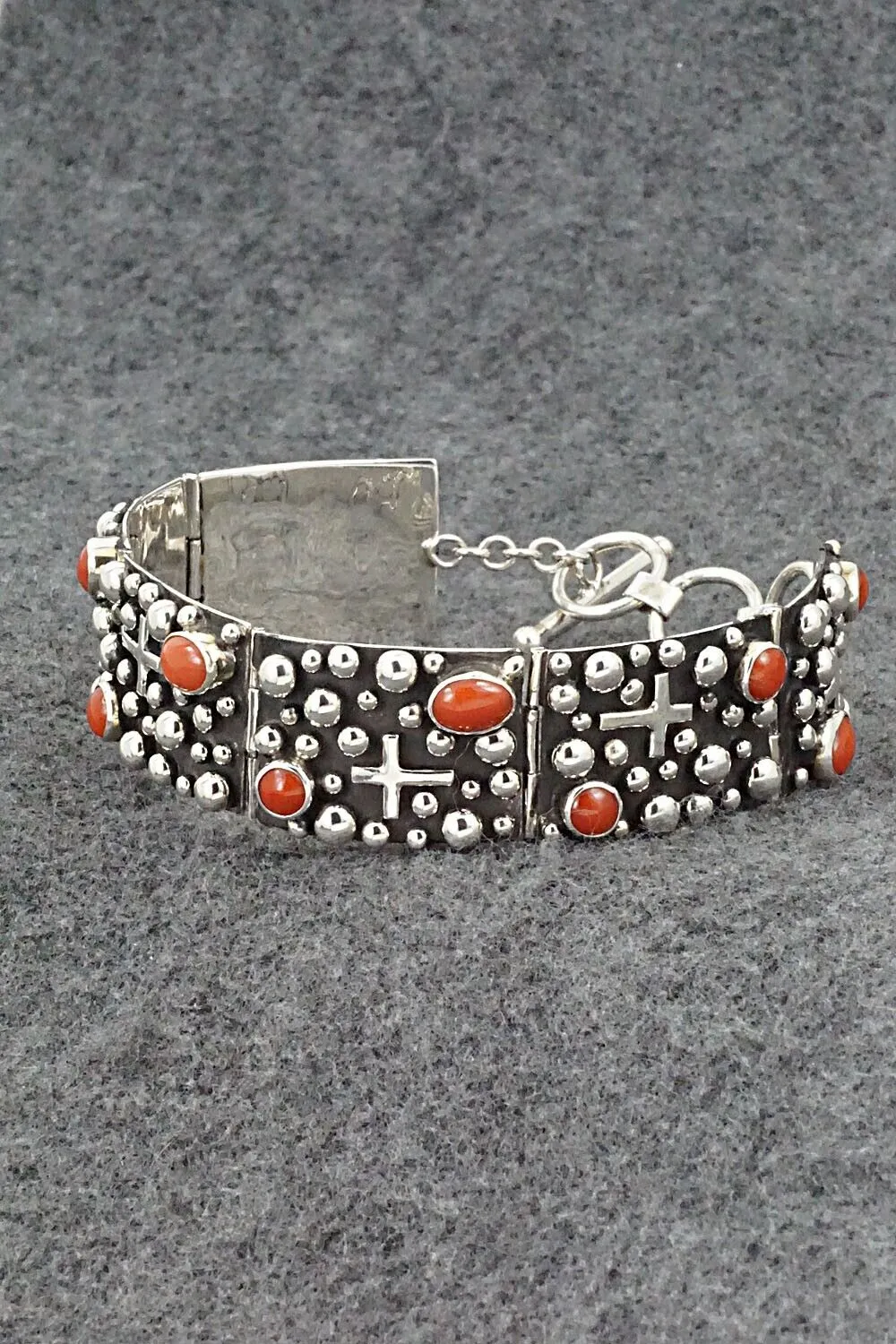 Coral & Sterling Silver Link Bracelet - Akee Douglas