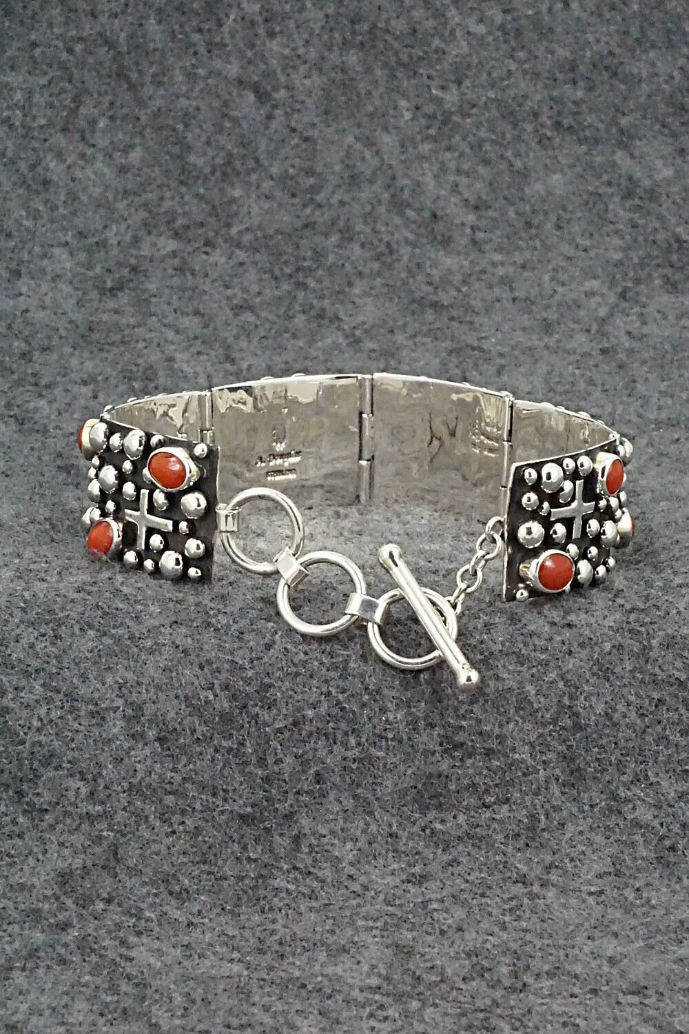 Coral & Sterling Silver Link Bracelet - Akee Douglas