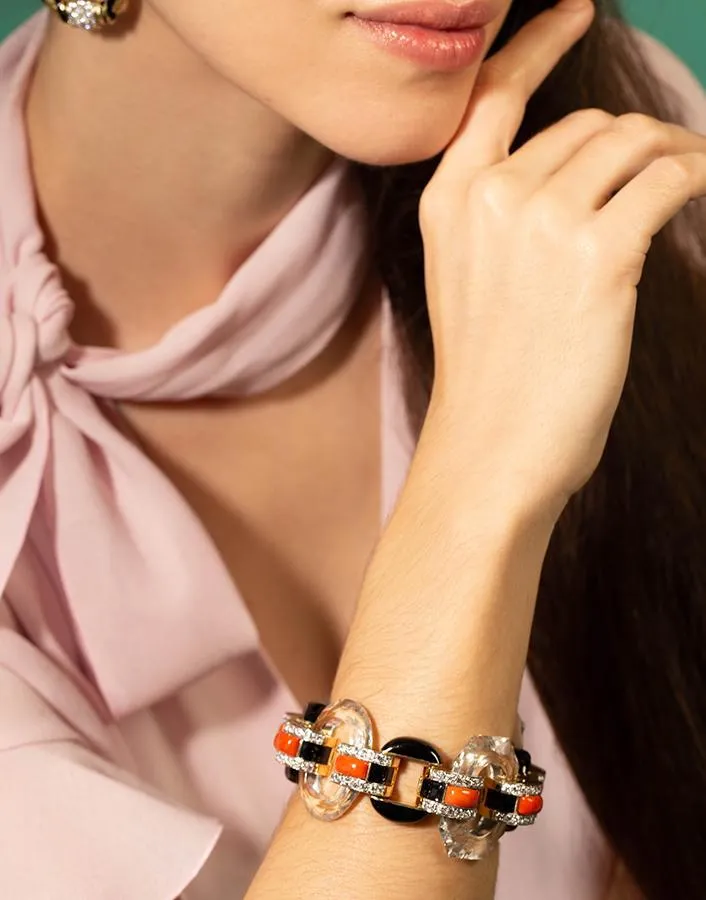 Coral and Diamond Tuxedo Bracelet