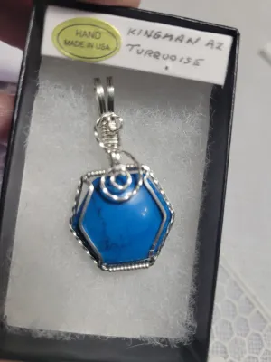 Custom Wire Wrapped Kingman Turquoise Necklace/Pendant Sterling Silver