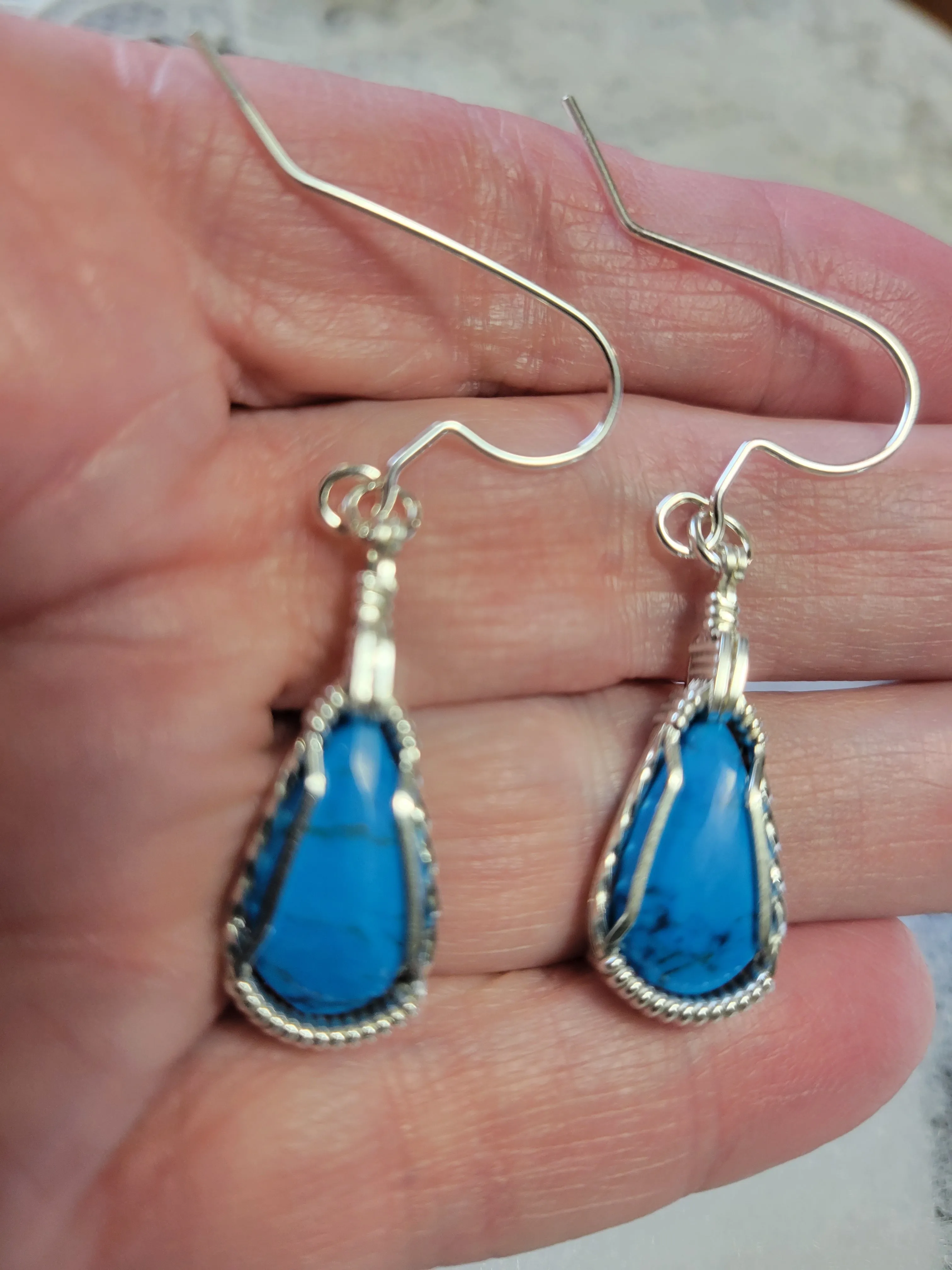 Custom Wire Wrapped Kingman Turquoise Set: Earrings. Necklace/Pendant Sterling Silver