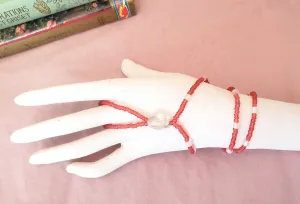 Elastic Beaded Barefoot Sandal or Hand Flower in Red   Clear, Boho, Bohemian, Wedding, Bridesmaid