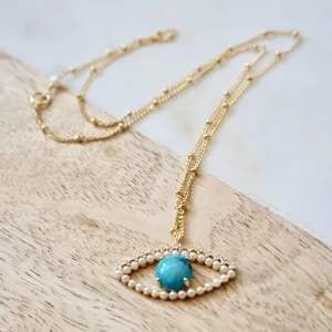 Gold Evil Eye Necklace - Turquoise Evil Eye