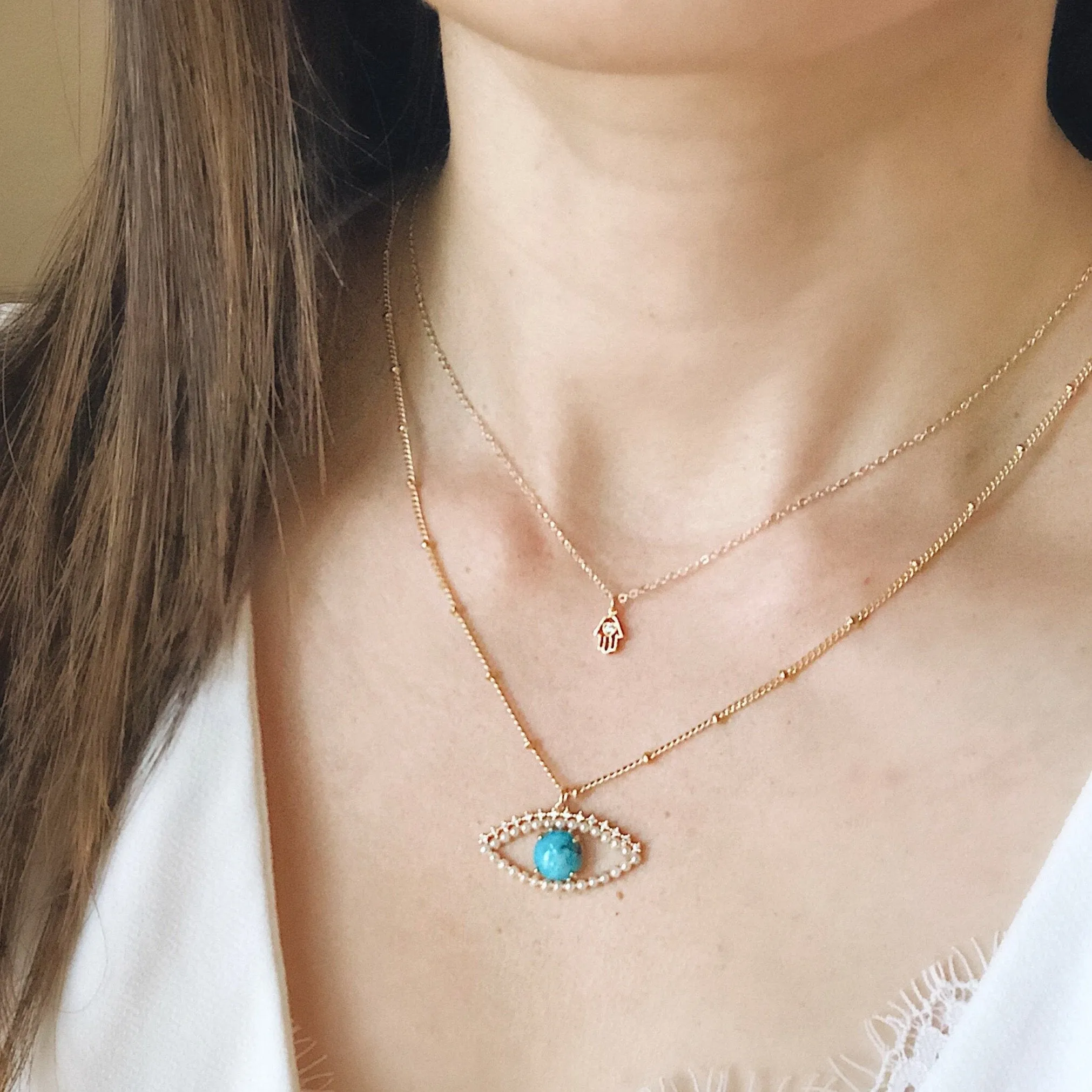 Gold Evil Eye Necklace - Turquoise Evil Eye