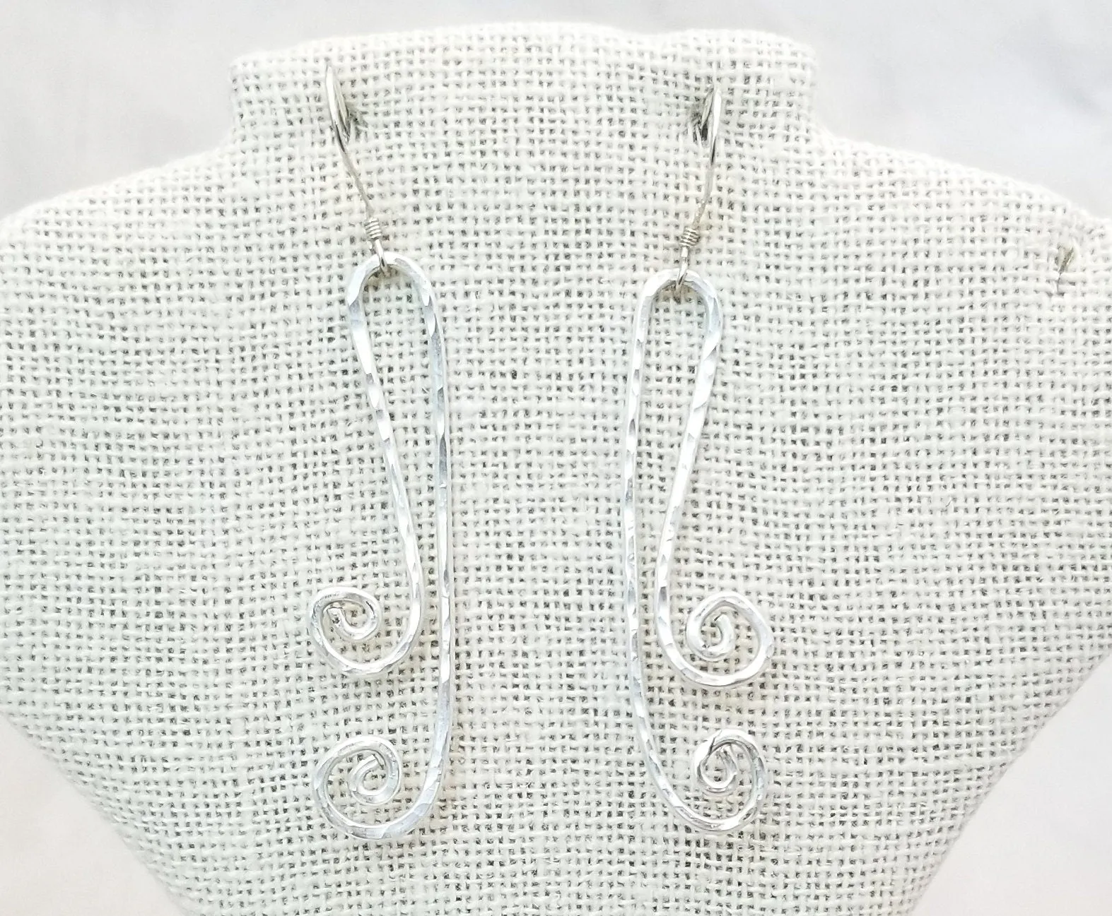 Hammered Spiral Wire Earrings, Long, Art Deco, Modern, Simple, Wedding, Bridesmaid, Choice of Metals and Closure Types