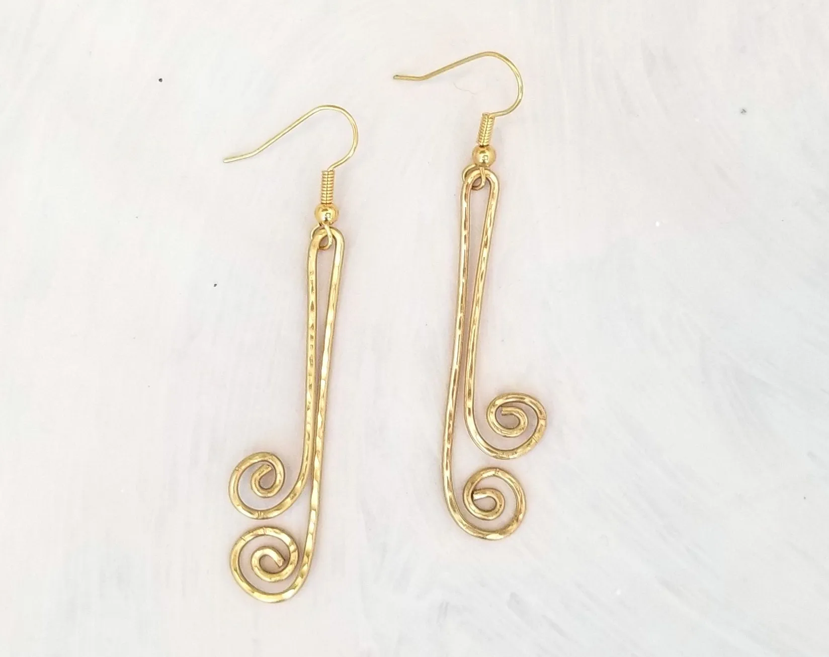 Hammered Spiral Wire Earrings, Long, Art Deco, Modern, Simple, Wedding, Bridesmaid, Choice of Metals and Closure Types