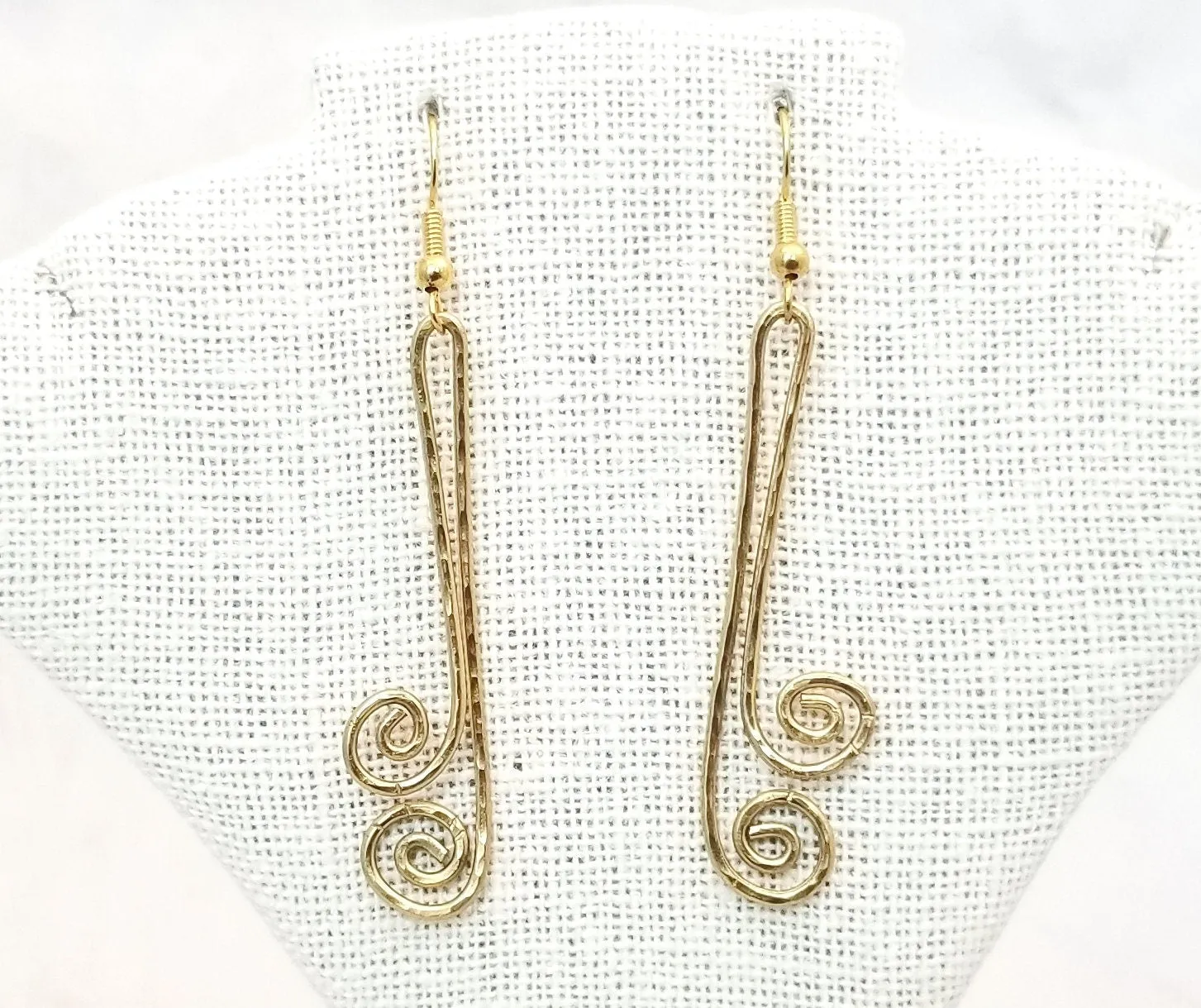 Hammered Spiral Wire Earrings, Long, Art Deco, Modern, Simple, Wedding, Bridesmaid, Choice of Metals and Closure Types