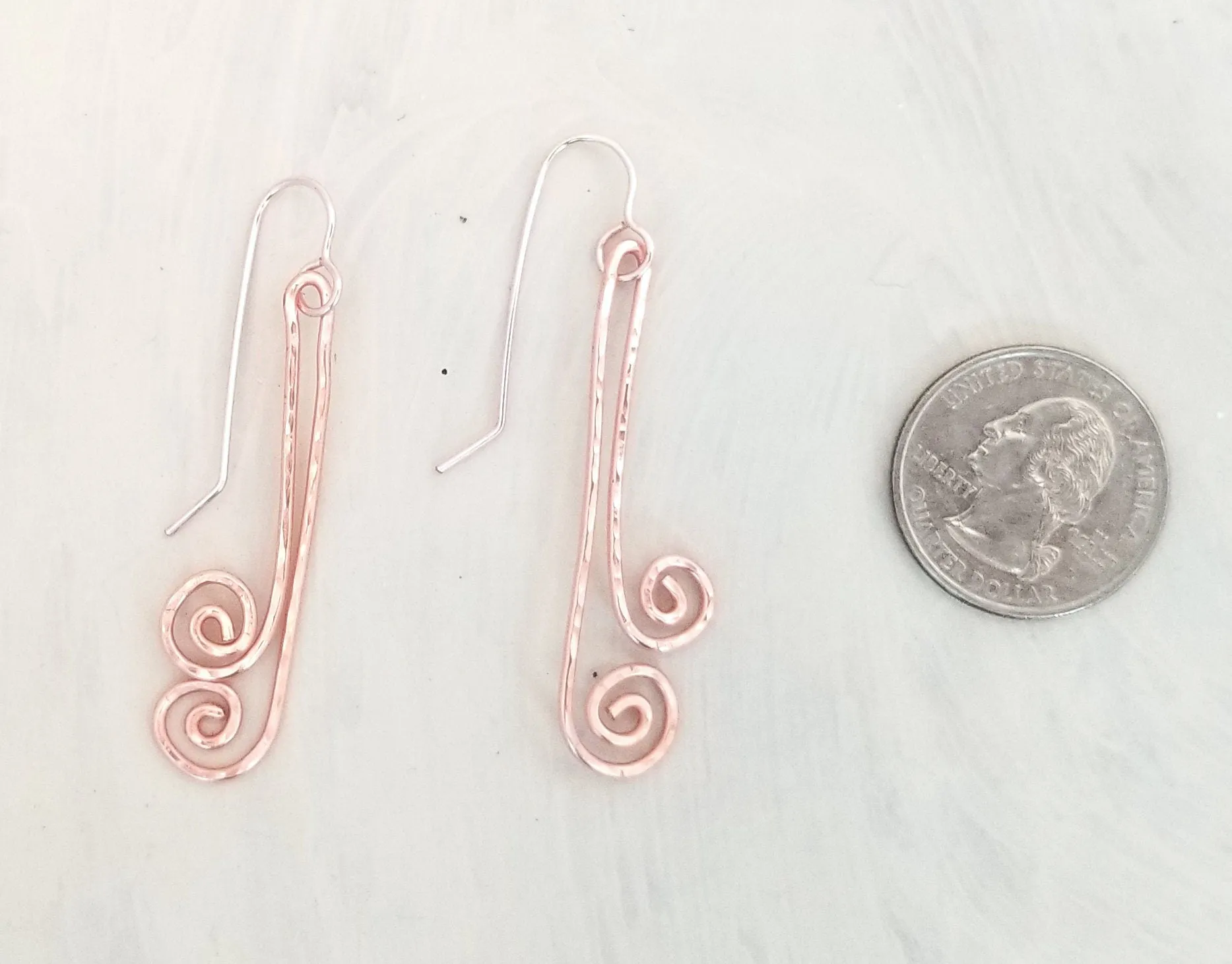 Hammered Spiral Wire Earrings, Long, Art Deco, Modern, Simple, Wedding, Bridesmaid, Choice of Metals and Closure Types