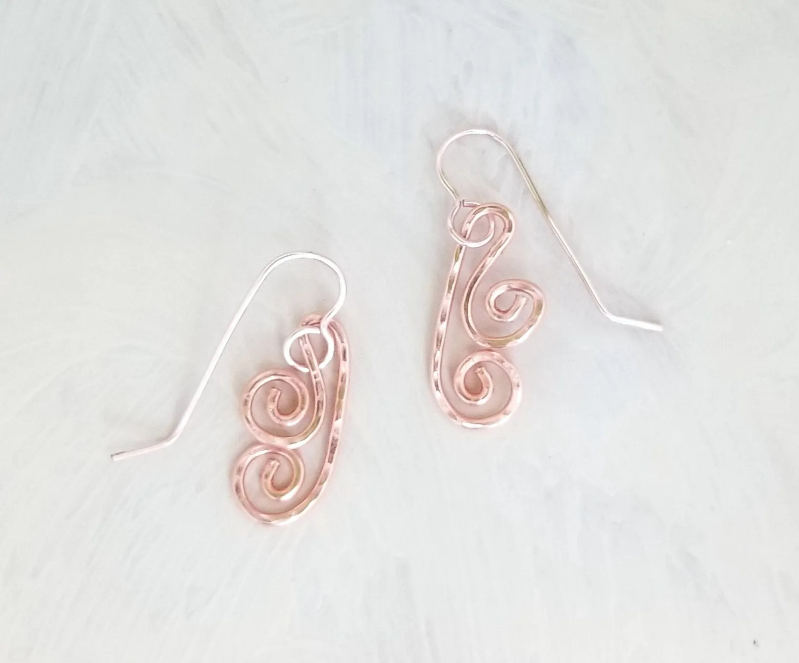 Hammered Spiral Wire Earrings, Short, Art Deco, Modern, Simple, Wedding, Bridesmaid, Choice of Metals and Closure Types