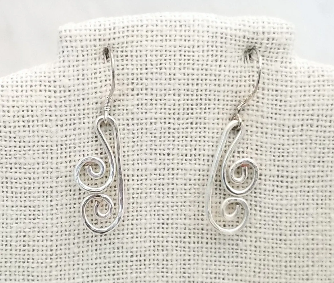 Hammered Spiral Wire Earrings, Short, Art Deco, Modern, Simple, Wedding, Bridesmaid, Choice of Metals and Closure Types