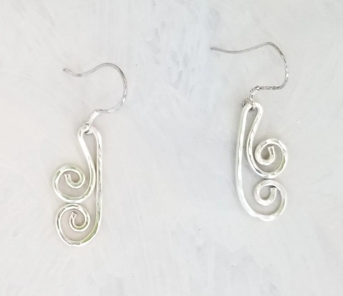 Hammered Spiral Wire Earrings, Short, Art Deco, Modern, Simple, Wedding, Bridesmaid, Choice of Metals and Closure Types