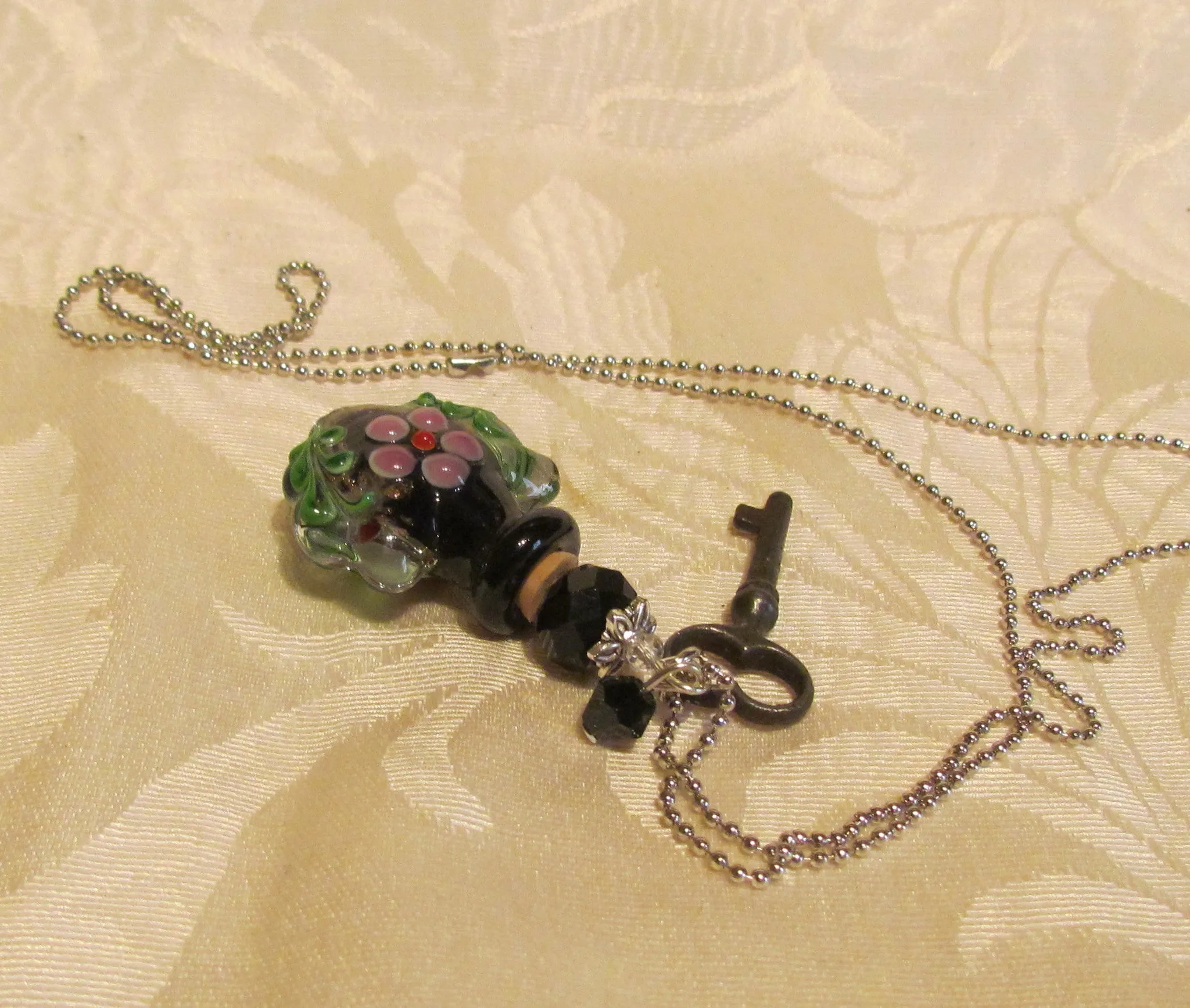 Key To Her Heart Perfume Bottle Necklace OOAK Handmade Silver Plate Blue Lampwork Pendant