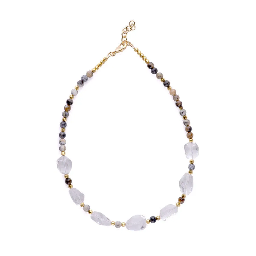 Limited Edition Crystal Quartz Nugget with Gemstones and Hematite Beads Necklace Kit -  Dendritic Black Opal and Gold