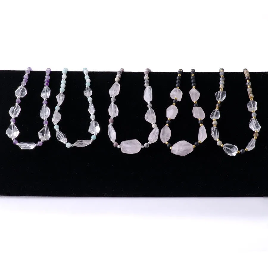 Limited Edition Crystal Quartz Nugget with Gemstones and Hematite Beads Necklace Kit -  Dendritic Black Opal and Gold