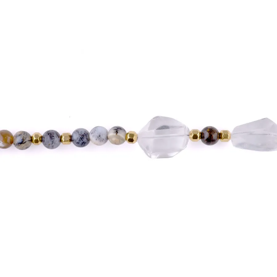 Limited Edition Crystal Quartz Nugget with Gemstones and Hematite Beads Necklace Kit -  Dendritic Black Opal and Gold
