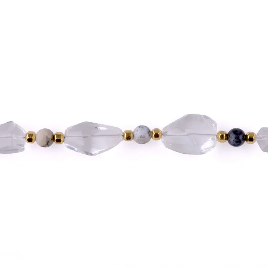 Limited Edition Crystal Quartz Nugget with Gemstones and Hematite Beads Necklace Kit -  Dendritic Black Opal and Gold