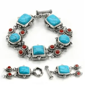 LOS270 - Antique Tone 925 Sterling Silver Bracelet with Semi-Precious Turquoise in Turquoise
