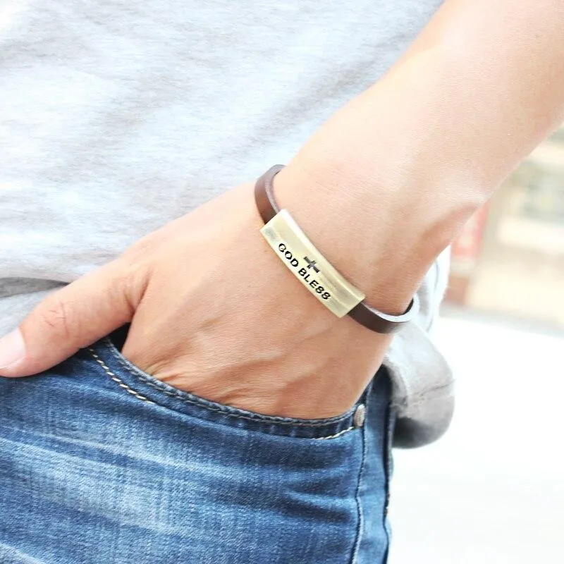 Men's Cross Bracelet <br> God Bless