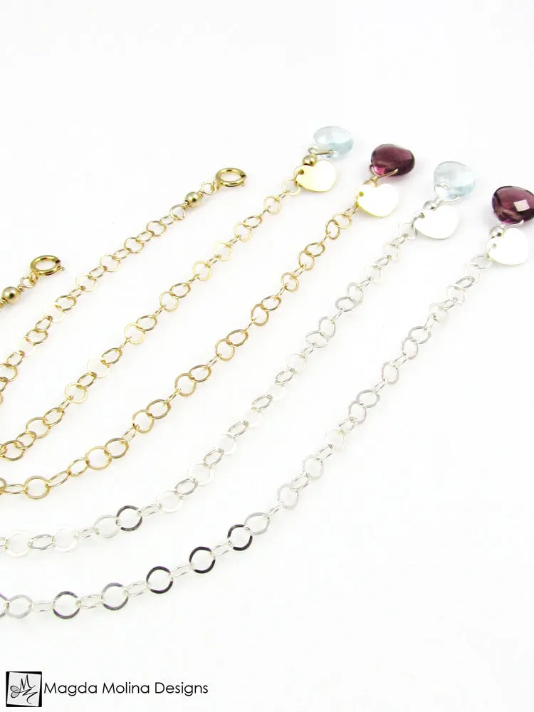 Mini Goddess (children) Chain Bracelet With Tiny Heart Charm & Quartz Drop
